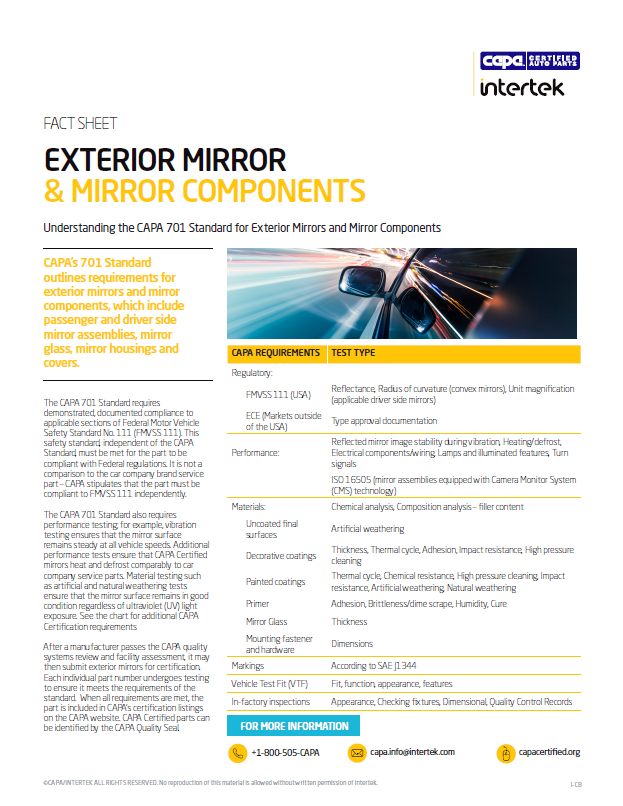 Understanding the CAPA 701 Standard for Exterior Mirrors and Mirror Components.