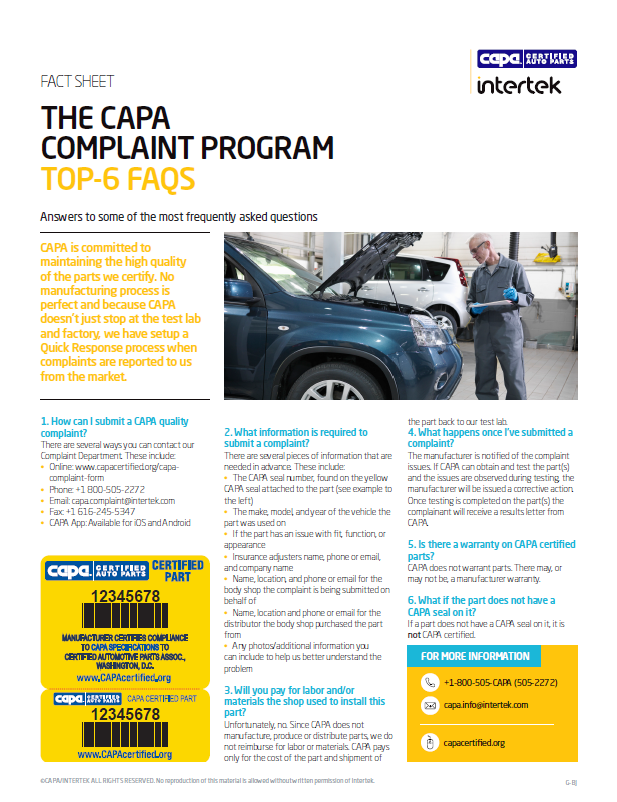 THE CAPA
COMPLAINT PROGRAM
TOP-6 FAQS