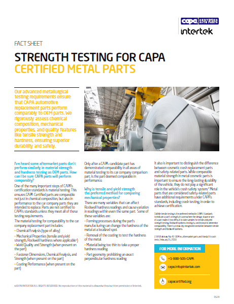 Strength Testing for CAPA Certified Metal Parts
